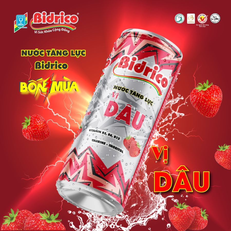 Nước tăng lực Bidrico vị dâu lon 325ml