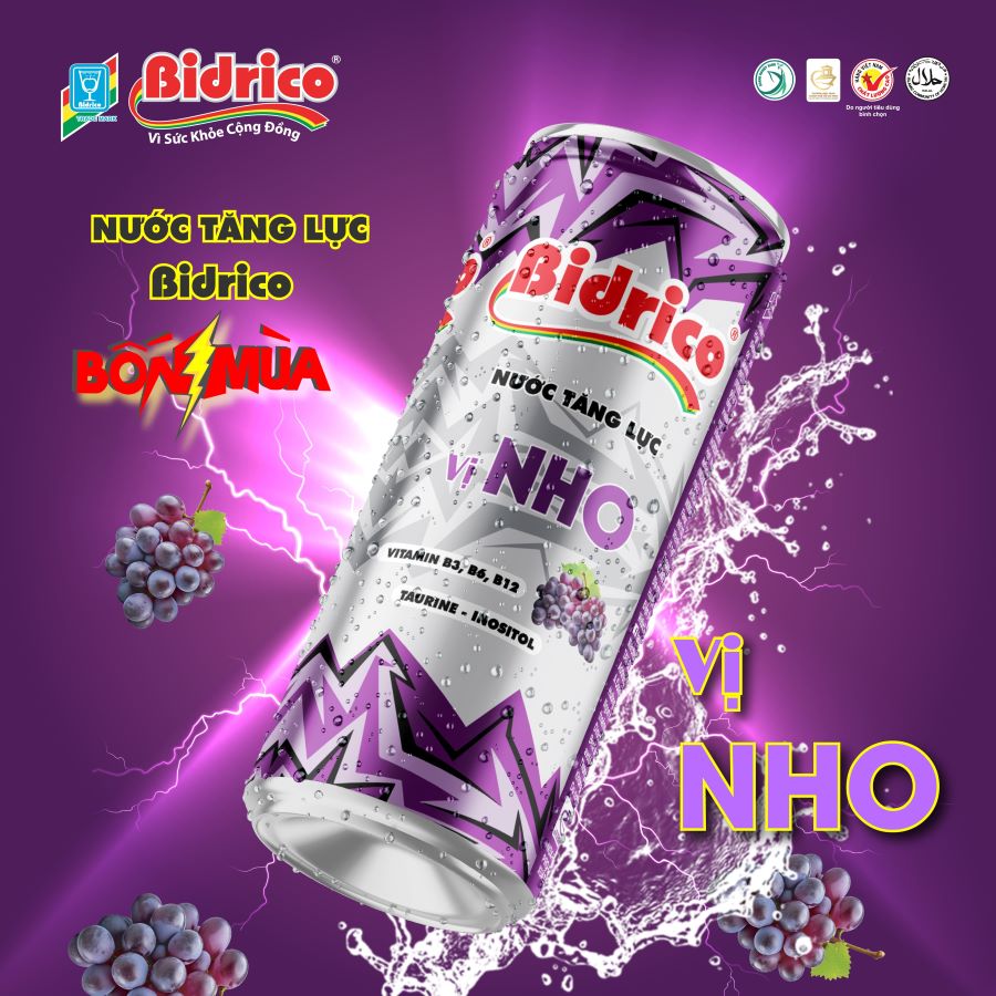 Nước tăng lực Bidrico vị nho lon 325ml