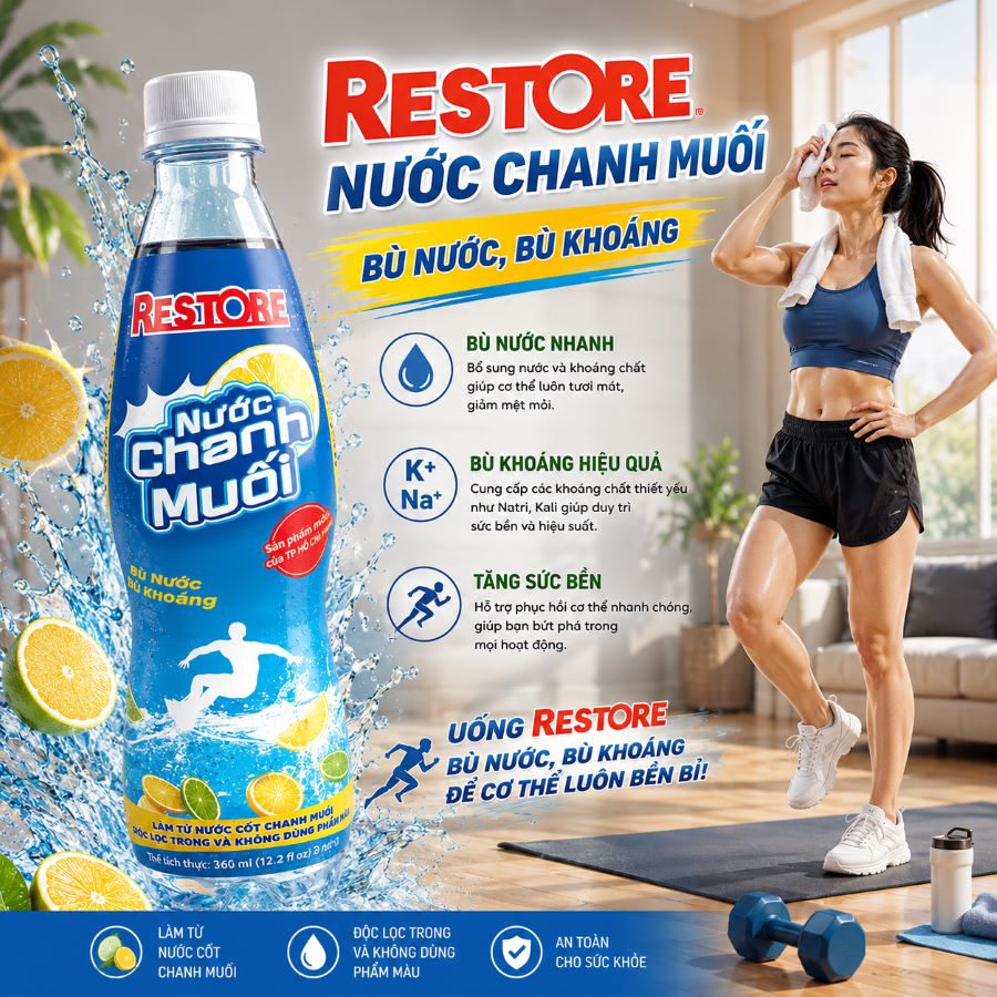 nước chanh muối Restore bù nước khi chay bộ tại chỗ