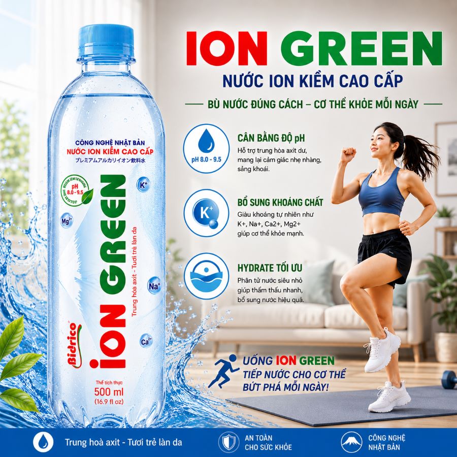 nước ion kiềm ion green giúp bổ sung khoáng chất khi chạy bộ